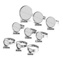 10pcs Gold Stainless Steel Adjustable Ring Settings Blank Base 8 10 12 20 25mm Cabochons Ring Bezel for Jewelry Making Supplies Inner Dia.14mm white