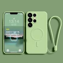 Liquid Silicone For Magsafe Case For Samsung Galaxy S25 S24 S23 Ultra Plus FE A55 A15 A35 4G 5G Magnetic Wireless Charging Cover For S21 raudona