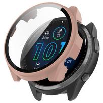 Watch Full Protective Case For Garmin Forerunner 965 Smartwatch 2in1 Shell+Tempered Glass Film For Garmin Forerunner 965 Cover Forerunner 965 rožinė