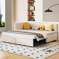 Daugiafunkcinė L formos sofa-lova su ištraukiama lova 90/180*200cm, veliūro audinys, erdvę taupantis dizainas vaikų lovai, svečių lovai Smėlio spalvos 208 x 97.5 x 75 cm smėlis