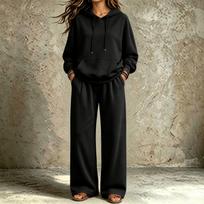 Women's Casual Comfortable Hooded Sweatshirt and Pants Set with Pockets for Fall Winter S geltona