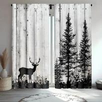 Retro forest-themed printed curtains   lamp post bag curtains 42*84   bedroom and living room   home decoration   room decoration 100*130 HOOK 1pcs gray