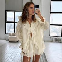 European and American fashion ruffle leaf casual suit women's summer 1116 high-end loose top shorts two-piece set S