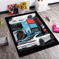 White‑Blue Modern Sport Car Multi‑Angle Comic Print Area Rug Non‑Slip Rectangular Floor Mat Car Fan Decor for Gaming Room Living Bedroom 40x60cm( 15x23in ) gray