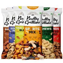 Nutty Gritties Grab And Go Mix Combo 240g (Each Pouch 40g, Pack of 6) - Sports Mix, Roasted Salted Almonds, Roasted Salted Cashews, Barbeque Almonds 240GM black