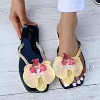 Drugelis Orchidėja, Gėlės, Šlepetės, Paplūdimys, Paplūdimio Avalynė, Mergaitės, Atostogos, Laisvalaikis, Basutės, Plokščiapadės Šlepetės 36 juoda