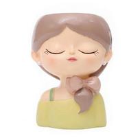 Nordic Style Girl Face Planter Pot Resin Bonsai Vase Cute Succulent Planter Pot  Gardens Style 1 beige