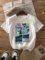 Womens Van Gogh Starry Night Art Print T-Shirt 1898 Inspired Short Sleeve Crew Neck Top Fit Summer Sleeved Harajuku Streetwear S gray