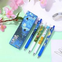 4Pcs/Box Van Gogh Oil Painting Press Gel Pen Black Ink ST Ballpoint Pens Fashion Press Pen  Exam blue