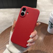 Leather Texture Shockproof Soft Silicone Case For iPhone 16 15 14 Plus Pro Max 13 12 11 Lichee Pattern Simple Business Cover For iPhone 16 raudona