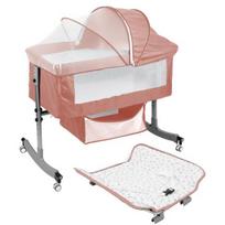 Baby Bed 4-In-1 Multi-function Bedside Crib with Changing Table, 6 Levels Height Adjustable Cradle Basket & Mosquito Net, Portable Newborn Infant rožinė