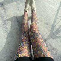 Rainbow Fishing Net Socks, Fashionable High-Waisted Tights, Colorful Pantyhose, Gradient Color Party Stockings One Size gray