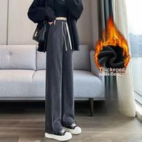 Wide Leg Corduroy Pants for Women - Wide Leg, Casual, Floor-Length, Winter XL tamsiai pilka spalva
