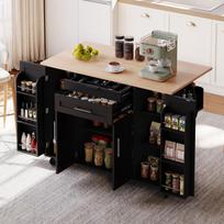 120X45cm, mobile kitchen island, extendable countertop up to 70cm, concealed cutlery drawer, suitable for kitchen, dining room or living room 136 x 70 x 92 cm