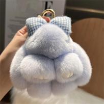 Pink Rabbit Plush Keychain Soft Ester Bunny Keychain Rabbit Fashion Hair Bow Rabbit Fur Keychain Cute Fluffy Bunny Accessories white