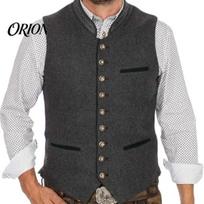 Laisvalaikio verslo sluoksniuojamas viršus vyrams Oktoberfest liemenė, tradicinio kostiumo liemenė, stovima apykaklė, sagomis užsegama bavariška liemenė gilet, retro be rankovių M tamsiai pilka spalva