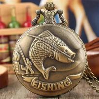 Best Gifts Luxury Gold Quartz Pocket Watch Design Fishes Necklace Pendant Pocket Watch Clock for Mens Womens bronza