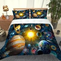 Kosminė Saulės sistemos planetų 3D patalynės kolekcija Vaikams Berniukams Mergaitėms Antklodžių kolekcija 1 antklodės užvalkalas ir 2 pagalvių užvalkalai Minkštas Viengulis Dvigulis W90xL190cm
