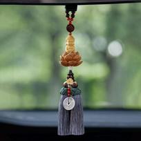 Boxwood Small Buddha Car Pendant - Peaceful Rearview Mirror Decoration beige