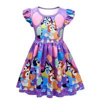 Bluey Bingo Print Cosplay Dress For Kids Halloween Or Theme Party Ready! Purple,130 blue