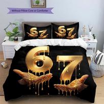 Golden Dripping Number 67 Hands Art Print 3 Pieces Duvet Cover Set Luxury Black Background Bedding Set Bedroom Decor Without Pillow Core Comforter 135x200cm beige