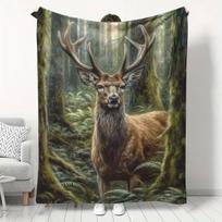 Jaukus miško elnių rašto flanelinis pledas - Minkštas poliesteris, šiltas ir pliušinis, idealus sofai, stovyklavimui, biuro lovai ir miegui, visų sezonų komfortas, Ca 75X95CM gray