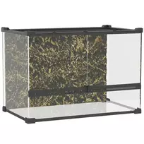 Stiklinis terariumas ropliams 48L su priekine ventiliacija, akmens imitacijos galine sienelė, sukamoji spyna 50 x 30 x 35 cm juodas