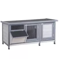 Žiemos metu atsparus triušių namelis iš medžio 112x50x54 cm, triušių narvas su bitumine stogo danga, 2 durys, metalinis tinklelis, triušių būda, skirta triušiams, jūrų kiaulytėms, lauko, pilka+juoda