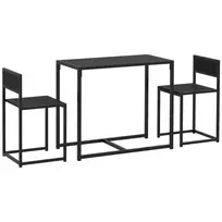 3 dalių baro stalo komplektas, aukštas stalas, 2 kėdės, 1 stalas, 90 cm x 47 cm x 76 cm, juodas
