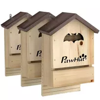 3 vnt. rinkinys eglės medienos šikšnosparnių namelis, skirtas pakabinti soduose, 21,5 x 11,5 x 34 cm