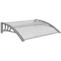 "Outsunny" stogelis lauko durims 100 x 75 cm, aliuminio ir polikarbonato stogelis su apsauga nuo UV spindulių Balkono stogelis lauko durims, apsauga nuo saulės, apsauga nuo lietaus, sidabrinis