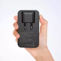 Mobile Origin 65W GaN III plonas įkroviklis su dviguba USB-C jungtimi, vieno USB-A jungtimi, baltas