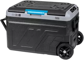 Profesionalus TEESA kompresorinis kelioninis šaldytuvas su šaldymo funkcija, 40 l DC12/24 AC 230 V, maitinimas baterijomis, dideli ratukai ir tvirta rankena, Bluetooth, du skyriai