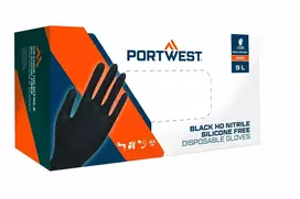 Vienkartinės nitrilinės PORTWEST A930 HD pirštinės (100 vnt.), Dydis: L, Pw spalvos: Juodas