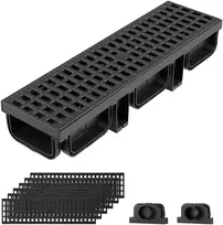 Linijinis drenažo latakas 510 x 140 x 90 mm, 6 vnt. rinkinys, HDPE, su grotelėmis