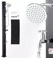 Lauko saulės dušas 40 l. aukštis 205 cm. karštas/šaltas vanduo. juodas