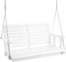 Kedro medienos sūpynės 1240 x 710 x 600 mm, sodo suoliukas su grandinėmis, apkrova apie 400 kg, baltos