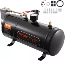 12 V oro kompresoriaus komplektas su 3 l bakeliu. garso signalui/trimitui. 90-120 PSI
