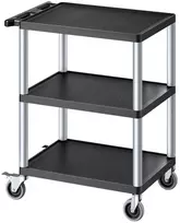 Trijų lentynų plastikinis vežimėlis su ratukais 700 x 460 mm, keliamoji galia 136 kg