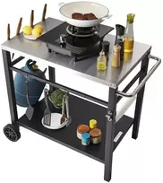 Lauko vežimėlis maisto ruošimui prie barbekiu, su dviem lentynomis, sulankstomas metalinis stalviršis 85x55 cm