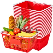 Sukraunami plastikiniai prekybos krepšiai 21 l su rankenomis. 20 vnt.. raudoni