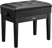 Reguliuojamo aukščio pianino suoliukas su minkšta sėdyne ir daiktadėže. 560x340x490 mm
