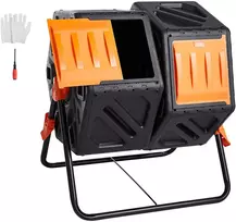 Besisukanti sodo kompostinė, 140 l, dviejų kamerų, 360° rotacija, PP be BPA, krovumas iki 40 kg