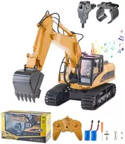 Nuotoliniu būdu valdomas žaislinis ekskavatorius, 15 kanalų, metalinis kaušas, 1:14