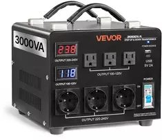 Įtampos transformatorius 220V/110V. 3000 VA. su LCD ekranu