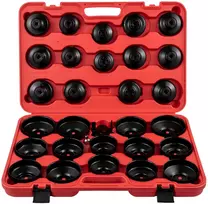 Alyvos filtrų raktų rinkinys, 30 vnt., 3/8'' galvutė, plieno, su lagaminėliu