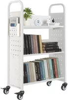 Knygų vežimėlis su ratukais 770x380x1220 mm, V formos lentynos, iki 150 kg, baltas