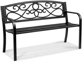 Lauko suoliukas 52.7 x 127 x 81.8 cm. metalinis sodo suoliukas su atlošu ir porankiais. keliamoji galia 250 kg