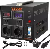 Įtampos keitiklis 110V-220V. 2000VA. 4 lizdai. USB 5V