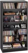 Daugiafunkcė spintelė su 7 skyriais CD/DVD/knygoms, 70 x 30 x 140 cm, juoda
